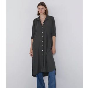 Zara gray green midi shirt dress | L